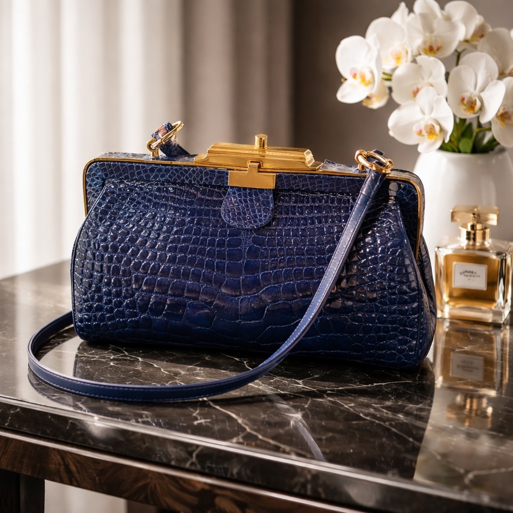 🌹SOLD🌹Elegant Blue Genuine Alligator by Maxima Handbag
